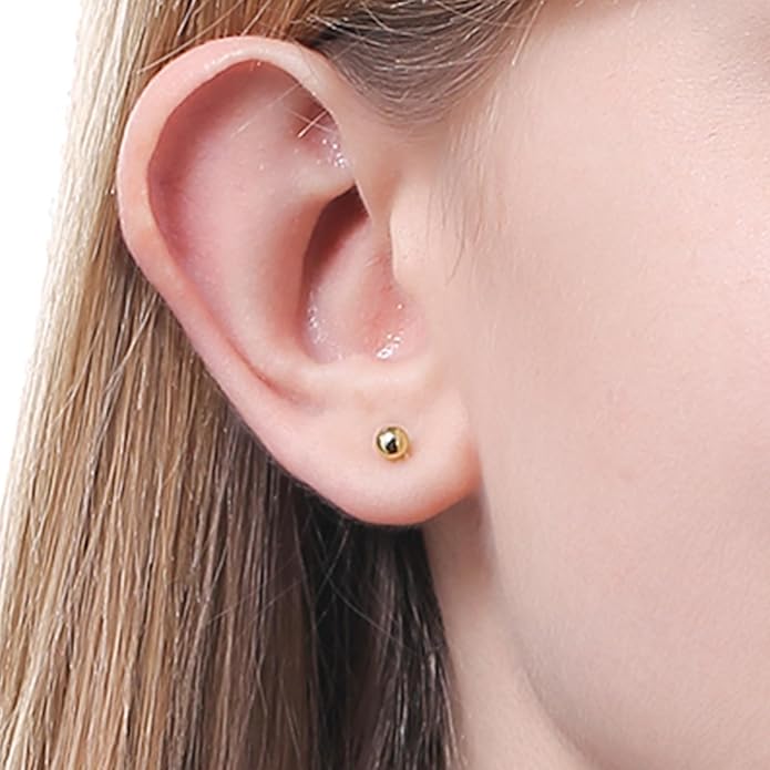 ToHeart 14k Gold Stud Earrings Women Hypoallergenic Gold Flat Back Stud Earrings