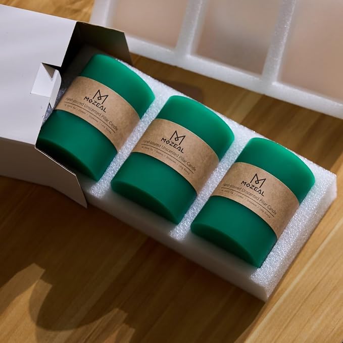 MOZEAL 3" x 4" Hand-Poured Unscented Candle, Dripless Pillar Candle Set of 3 - Image 5