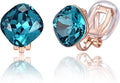 EVEVIC Austrian Crystal Square Cilp On Earrings for Women 14K Gold Plated Non Pierced for Sensitive Ears Jewelry Gifts for Anniversary