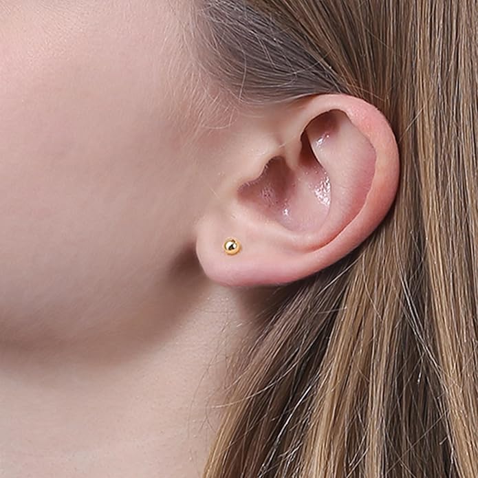 ToHeart 14k Gold Stud Earrings Women Hypoallergenic Gold Flat Back Stud Earrings