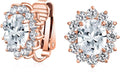 Traditional Classic Bridal Simulated Gemstones Cubic Zirconia AAA CZ Halo Crown Oval Stud Clip On Earrings For Women Wedding Non Pierced Ears Rose Gold Silver Plated