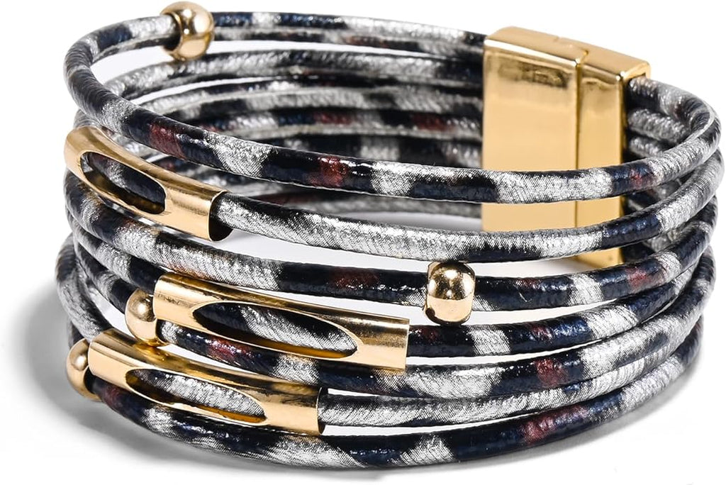 Wrapped Bracelets for Women,Leather Bracelet,Boho Bracelets for Women,Multi-Layer Pearl Crystal Bracelet Bangle Jewelry