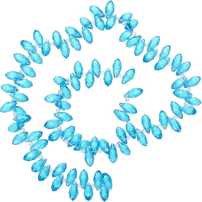 PATIKIL 2 Strands 180-190Pcs Teardrop Crystal Beads, 12x6mm Faceted Teardrop Briolette Horizontal Glass Beads Loose Bead for Bracelet Jewelry Making, Lake Blue