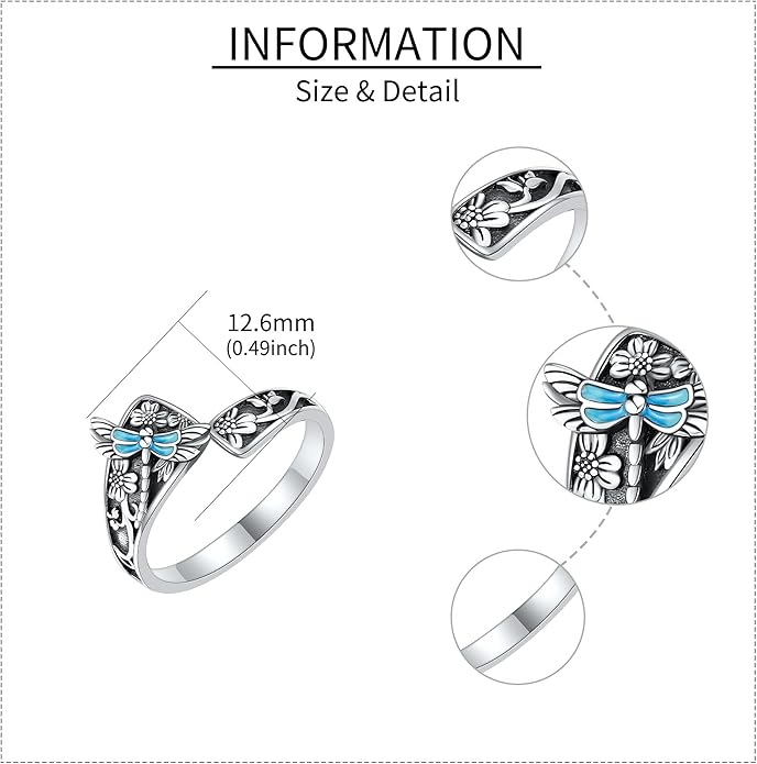 Spoon Rings 925 Sterling Silver Adjustable Hummingbird/Shark/Daisy/Tree Of Life/Dragonfly/Witches Knot/Sea Turtle Ring Thumb Rings Birthday Jewelry Gifts for Women Mother