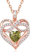 Infinity Rose Gold Valentines Heart Birthstone Necklace for Women,I Love You Always and Forever Jewelry,Valentines Anniversary Birthday Gifts for Her Wife Mom Grandma Daughter