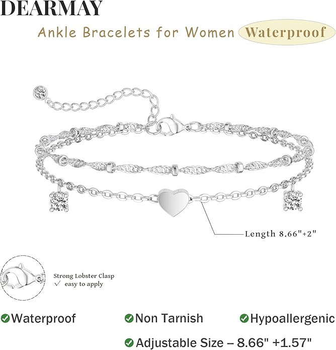 DEARMAY Dainty 14K Gold Plated Ankle Bracelets for Women, Waterproof 14K Gold Plated Link Chain Anklets Non Tarnish Set Pack Summer Beach Jewelry Gift