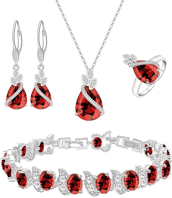 LMXXVJ Jewelry Set for Women,Teardrop Cubic Zirconia Necklace Earrings Adjustable Ring Bracelet Jewelry Set Formal Jewelry Gift