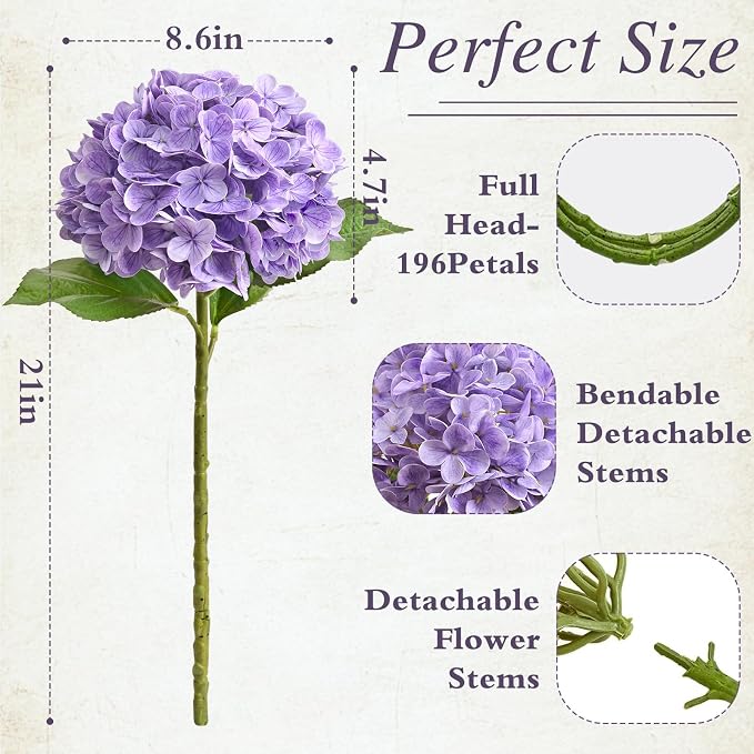 5 Pcs Purple Hydrangea Artificial Flowers, Latex Real Touch Faux Hydrangeas | - Image 2