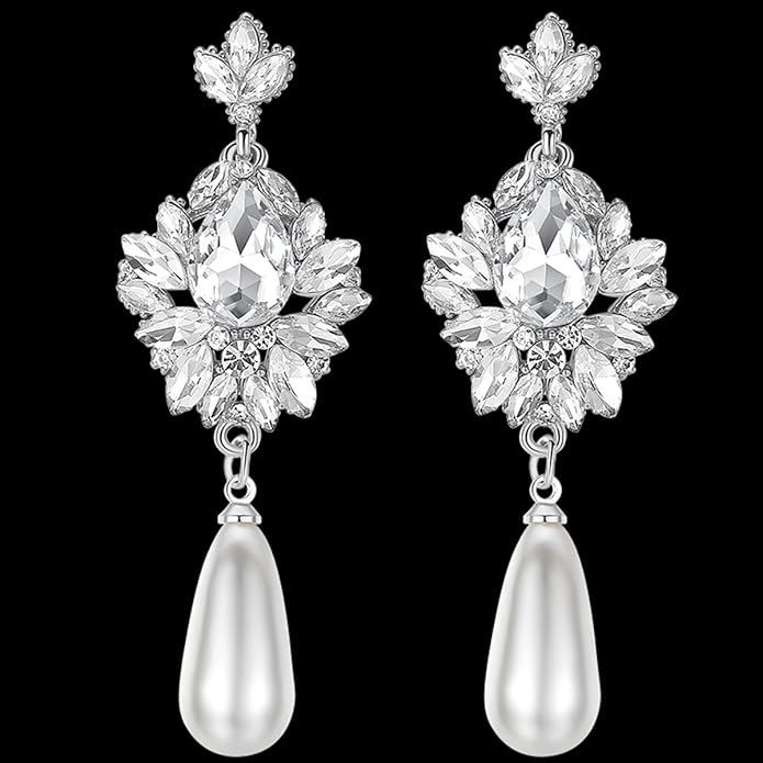 mecresh Flower Teardrop Bridal Wedding Dangle CZ Earrings in Silver/Gold Tone for Women Girl Bride Gift …
