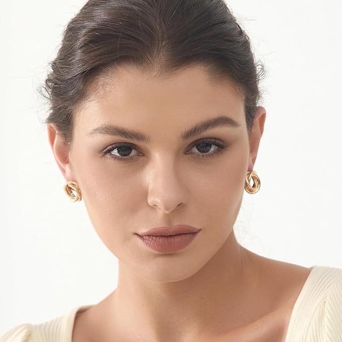 Knot Link Earrings for Women Circle Studs Chunky Geometric Drop Dangle Earrings for Women