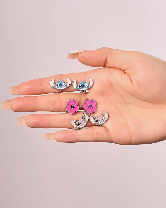 Disney Stitch and Angel Clip-On Earrings Official License, 3-Pack Stitch Gift Set, Valentines Earrings