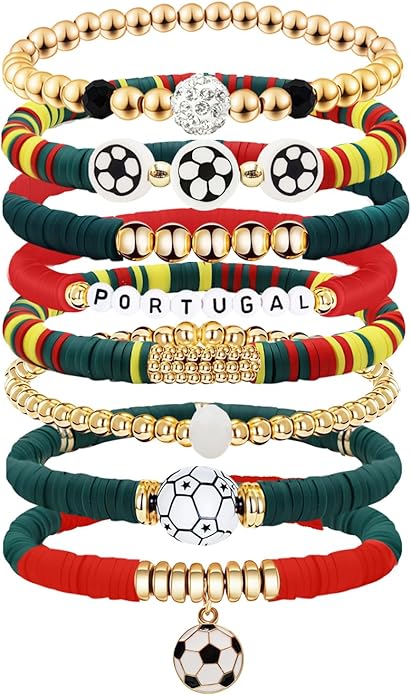 Game Day Bracelets for Women, Stackable Heishi Beaded Stretch Soccer Bracelet Soccer, World Soccer Cup Team Color Accessories & Outfits Jewelry, Soccers Dads Moms Coaches Fans Gifts