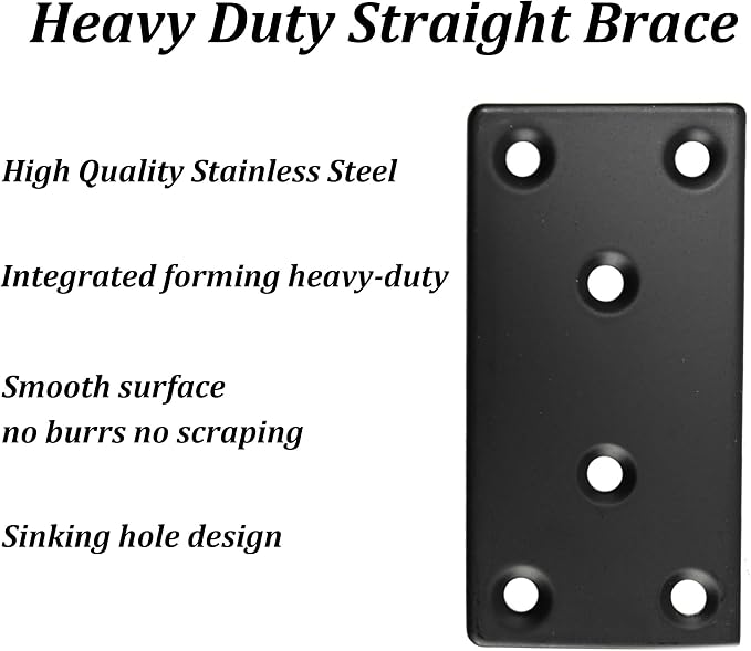 8PCS Black Stainless Steel Flat Mending Plates, 3.15" x 1.57" Straight Bracket - Image 3