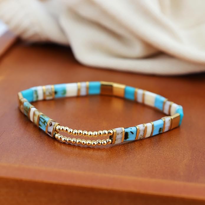 Sonateomber Tila Flat Beaded Stretch Bracelets for Women, Trendy Unique Colorful Square Beads Handmade Stack Bracelet Friendship Accessories Fashion Jewelry Gift