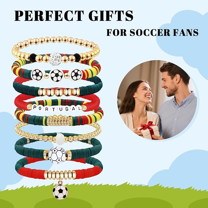 Game Day Bracelets for Women, Stackable Heishi Beaded Stretch Soccer Bracelet Soccer, World Soccer Cup Team Color Accessories & Outfits Jewelry, Soccers Dads Moms Coaches Fans Gifts