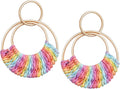 Raffia Hoop Earrings for Women Fun Boho Summer Beach Earrings Lightweight Handmade Straw Wicker Rattan Dangle Earrings Statement Geometric Round Drop Earrings
