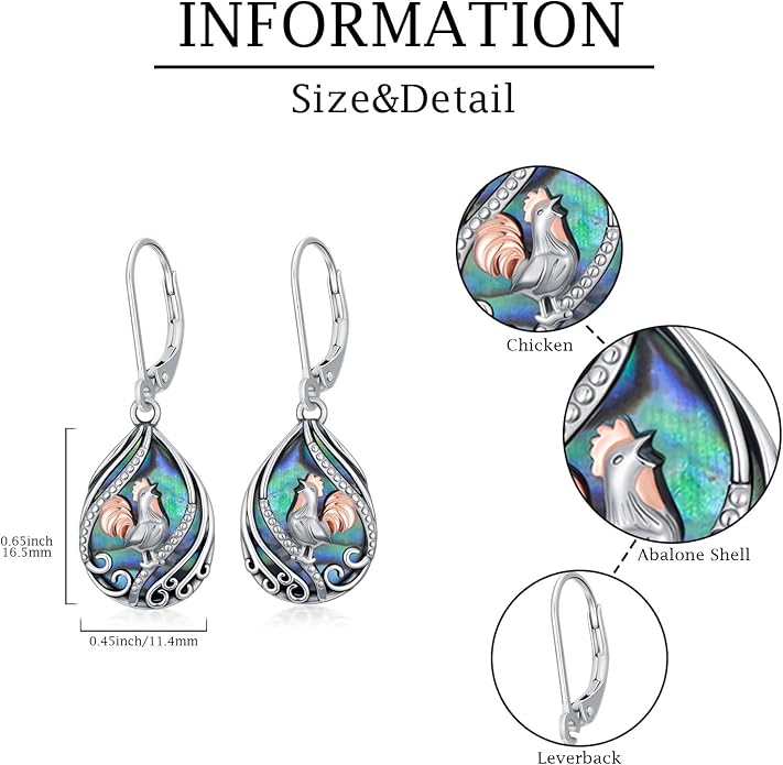 Animal Earrings 925 Sterling Silver Abalone Shell Dangle Drop Earrings Leverback Earrings Cute Animal Jewelry Gifts for Women Girlfriend