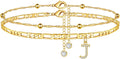 Ursteel Ankle Bracelets for Women, 14K Gold Plated Dainty Layered Chain CZ Initial Anklets Summer Jewelry Gifts for Women