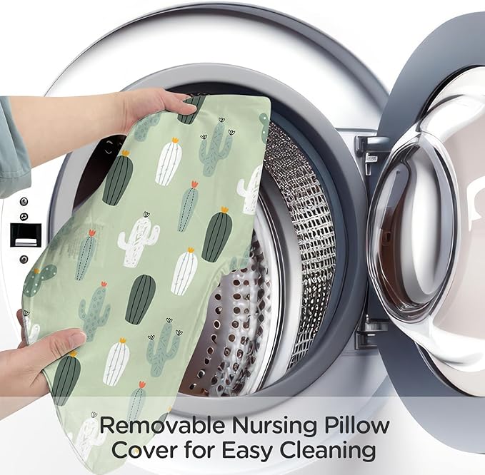 Little Grape Land Nursing Pillow,Upgraded Breast Feeding Pillow for Mom,Breastfeeding & Bottle Feeding for 0–12 Months, Soft Machine Washable Cover with Firm Breathable Filling, Tummy Time,Cactus