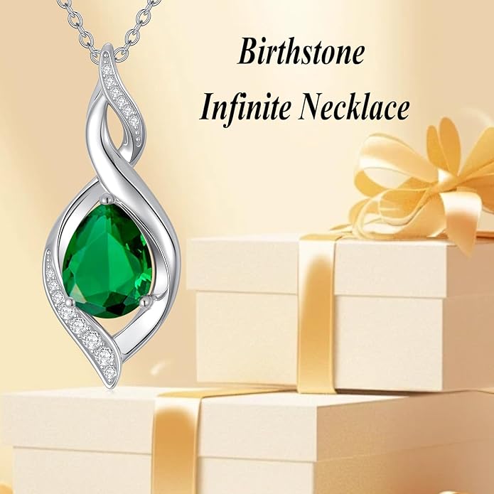 Birthstone Necklace for Women 925 Sterling Silver Infinity Love Jewelry Valentines Day Birthday Gifts for Her Mom Wife Girlfriend