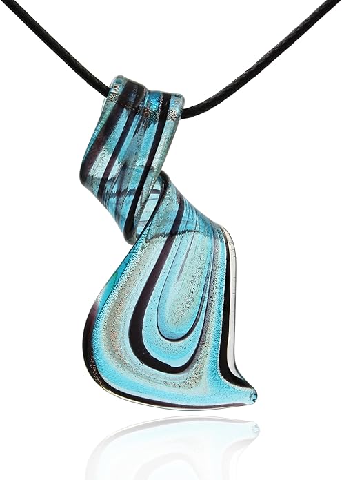 BESHEEK Murano Inspired Twist and Twirl Glass Pendant Necklace for Women Handcrafted Artisan Hypoallergenic Italian Style Jewelry