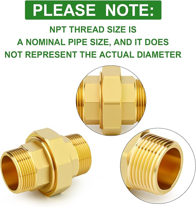 1PCS Brass Union，1-1/2" NPT Male x 1-1/2" NPT Male Brass Pipe Fitting - Image 3