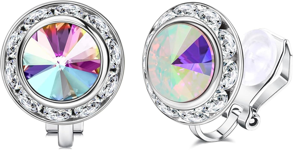 Clip on Dance Earrings for Women Crystal Halo Rhinestone Earrings for Competitions Performance Stage Wedding Party