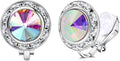 Clip on Dance Earrings for Women Crystal Halo Rhinestone Earrings for Competitions Performance Stage Wedding Party