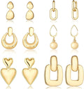 Wgoud 6 Pairs Gold Hoop Earrings Set for Women, 14K Gold Plated Hypoallergenic Lightweight Chunky Open Huggie Hoops Earrings Jewelry for Gifts.