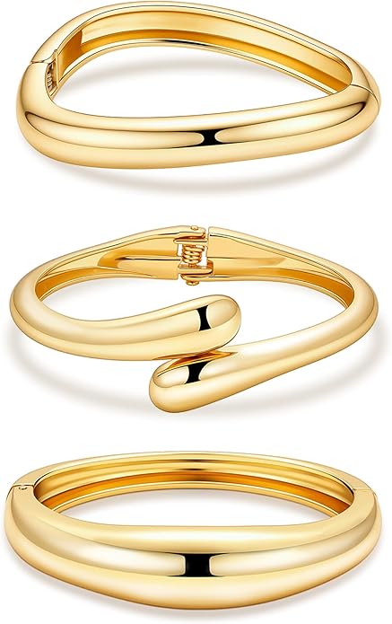 2/3/6pcs Chunky Gold Bangle Cuff Bracelets for Women, Dainty 14K Gold Plated Stackable Bangles Bracelet Set Jewelry Gift