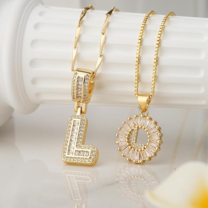 14K Gold Plated Alphabet Necklace Cubic Zirconia Letter Pendant, Personalized Name Jewelry Gift for Women, Customizable A-Z, Birthday/Mothers Day Gifts for Womens