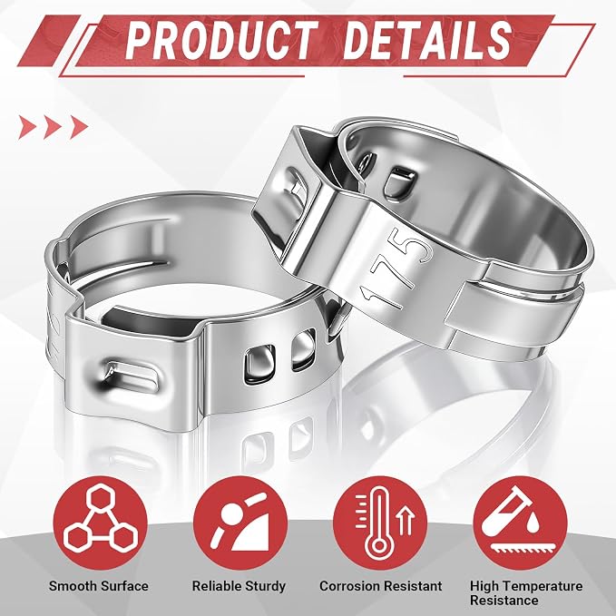 100 Pcs 1/2 Inch Pex Cinch Clamps, 304 Stainless Steel Crimp Rings Single Ear - Image 3
