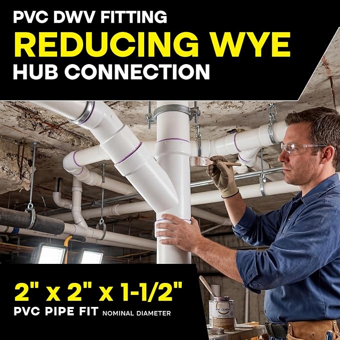 SUPPLYGIANT™ 3" x 3" x 1-1/2" PVC DWV Wye Reducing Hub – White PVC Drain - Image 2