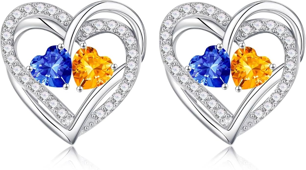 Iefil Valentines Day Gifts for Her, 925 Sterling Silver Heart Birthstone Earrings, Anniversary Birthday Gifts for Women, Birthstone Jewelry for Her Wife Girlfriend Mom