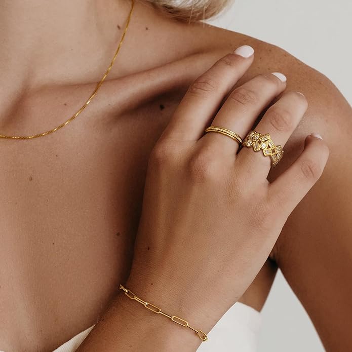 KissYan Gold Rings for Women, 14K Gold Plated Adjustable Statement Irregular Geometric Diamond Twisted Open Stackable Band Chunky Finger Rings Dainty Cubic Zirconia Jewelry Gifts