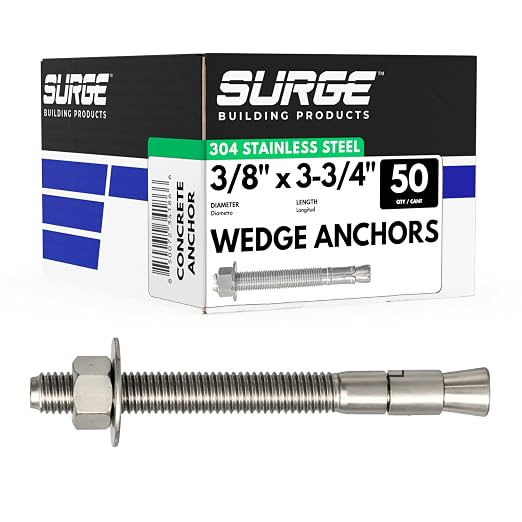 3/8" X 3-3/4" 304 Stainless Steel Wedge Anchors by SurgeBuildingProducts