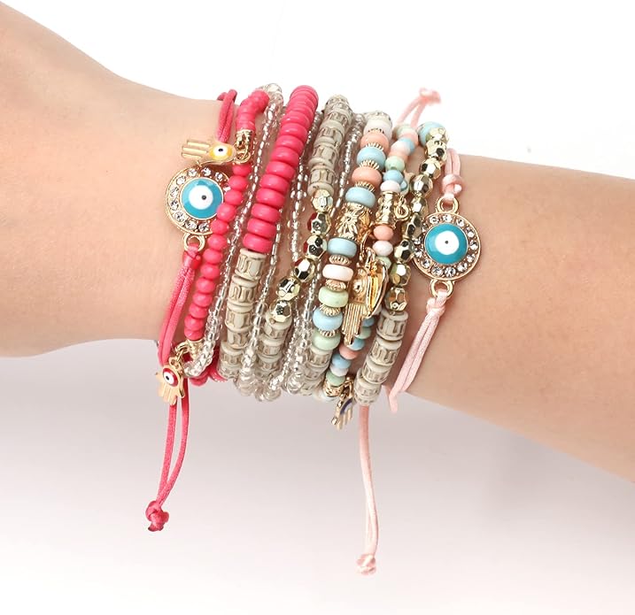 Bracelets Bohe Multilayer Chain Tassel Stackable Charm Stretch Statement Bracelet Set
