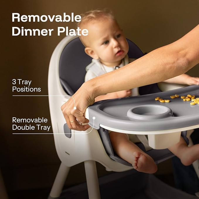 HARPPA 6-in-1 Convertible Baby High Chair for Toddlers, Foldable Highchair with Removable Tray for Eating & Playing, Adjustable 5-Point Safety Harness, Toddler High Chair with PU Cushion, Grey