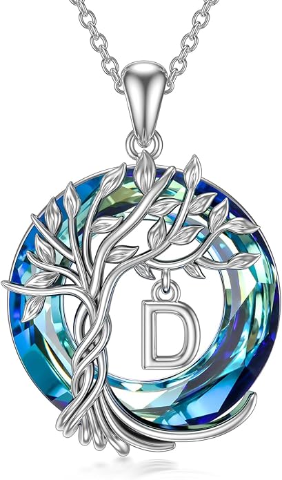 TOUPOP Gifts for Women Tree of Life Necklace 925 Sterling Silver Initial Pendant Family Tree Crystal Jewelry Valentine's Day Birthday Gifts for Her Mom Wife Girlfriend Daughter