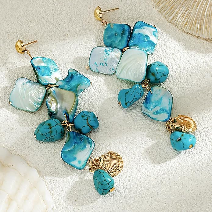Natural Shell Hoop Earring for Women Shell Drop Dangle Earrings Bohemian Style Summer Beach Party Beachy Vacation Earring Jewelry for Women