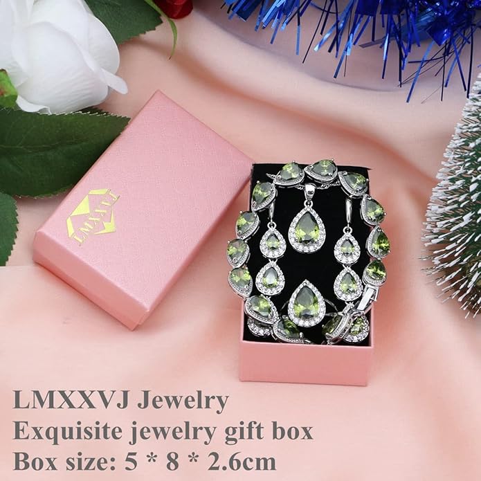 LMXXVJ Necklace Long Earrings Bracelet Set, White Gold Plated Created Blue Sapphire Jewelry Set Wedding Party Gift Jewelry for Women Bridal Bridesmaid