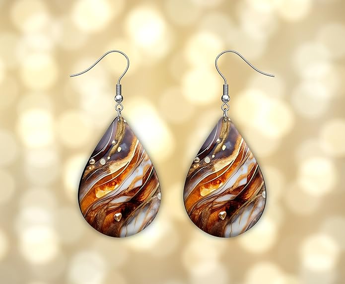 Teardrop Wood Earrings Light Weight Printed Image Dangle Jewelry, Fun and Funky