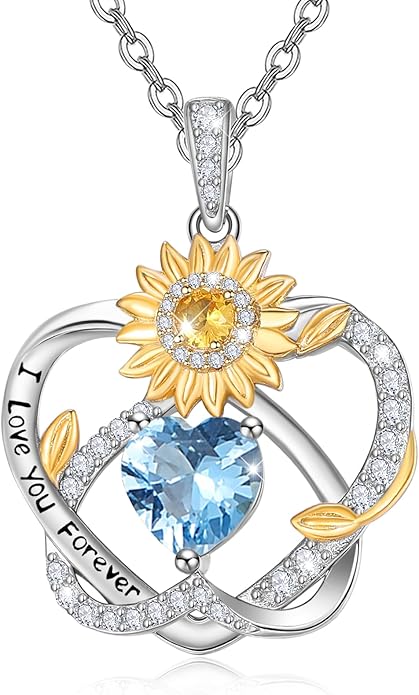 Valentine's Day Gifts for Wife 925 Sterling Silver Double Birthstone Pendant Necklaces I Love You for Always and Forever Necklace Anniversary Birthday Gifts for Wife Girlfriend Mom Her