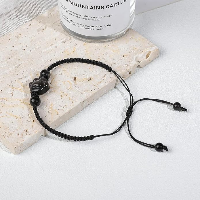 Money Attraction Cat Bracelet - Black Obsidian Women Bracelets -Wealth Prosperity Abundance Stone Bead Bracelet, Entrepreneur Business Luck Beaded Bracelets,Spiritual Mood Energy Cute Protection Stretch Bracelet,Health Good Luck Feng Shui Bracelets For...