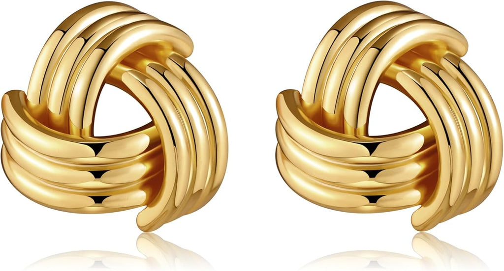 Gold Knot Earrings for Women Trendy Stud Earrings Chunky Statement Drop Dangle Earrings Lightweight Hypoallergenic Jewelry Women Christmas Gifts