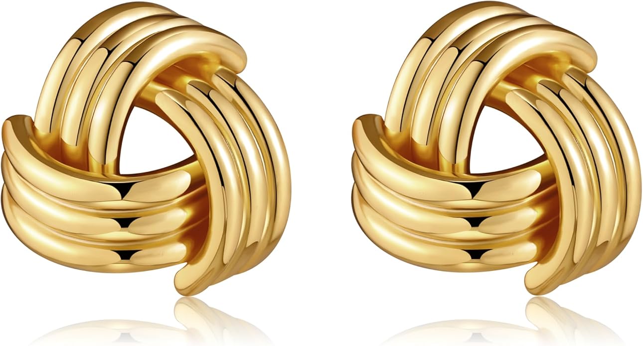 Gold Knot Earrings for Women Trendy Stud Earrings Chunky Statement Drop Dangle Earrings Lightweight Hypoallergenic Jewelry Women Christmas Gifts