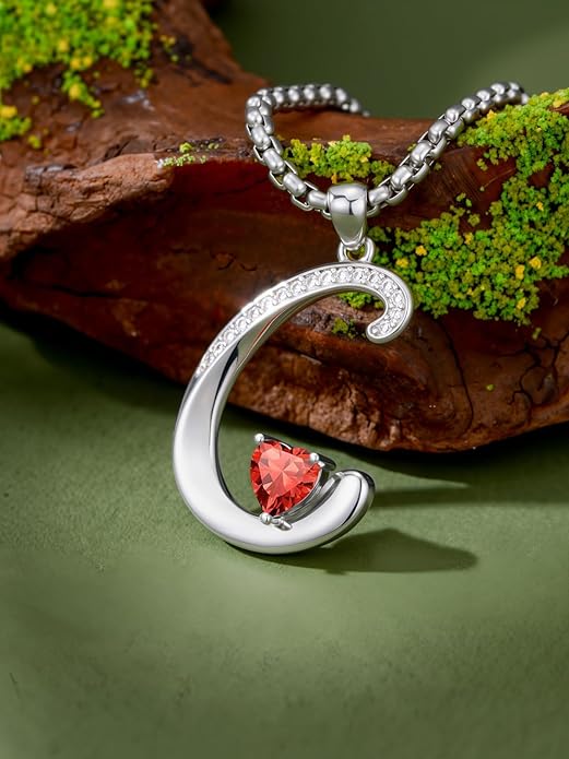 Valentines Day Gifts for Women Alphabet A to Z Initial Birthstone Pendant Necklaces for Women - 18k White Gold Plated Personalized Name Jewelry Valentine Mothers Day Birthday Gifts for Women Her Girlfriend