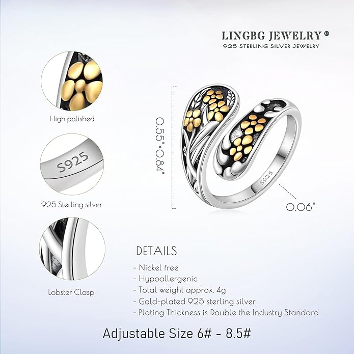 Spoon Rings for Women 925 Sterling Silver Sunflower Adjustable Thumb Spoon Rings Celtic Knot Promise Engagement Statement Boho Vintage Finger Open Antique Rings Jewelry