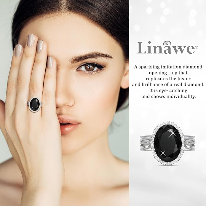 Linawe Birthstone Chunky Adjustable Rings for Women, Gold/Silver/Rose Gold Statement Rings, Imitation Diamond Fake Gemstone Crystal Cocktail Ring, Cubic Zirconia Costume Jewelry