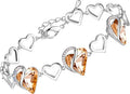 Leafael Infinity Love Heart Link Bracelets, Birthstone or Healing Stone Crystal Bracelet for Women, Silver Tone Jewelry Gifts for Her, 7-inch Chain and 2-inch Extender